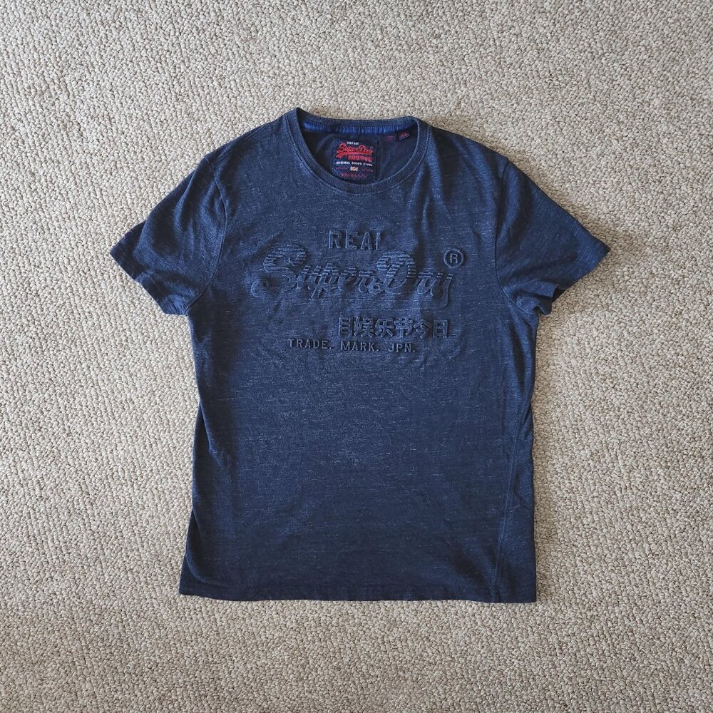 Superdry Vintage Embossed Logo Heather Denim Blue Short Sleeve T Shirt Size XL